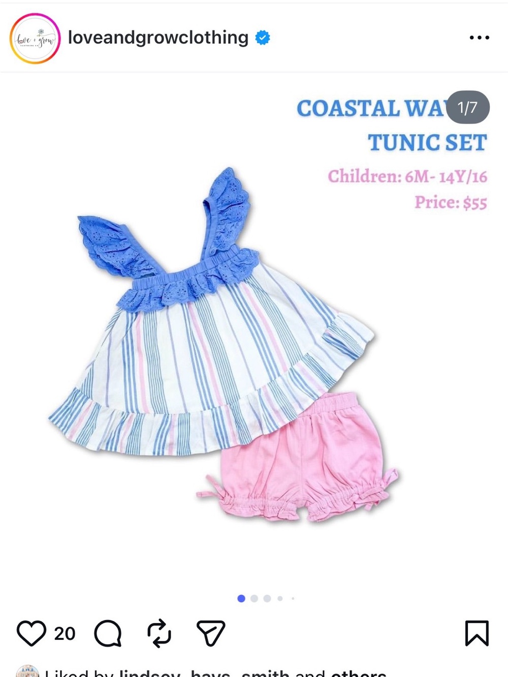 Coastal Wave Tunic Set in Blue & Pink